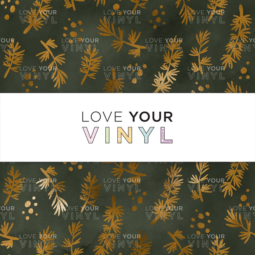 Olive Green Gold Leaves Patterned Vinyl LYV_910