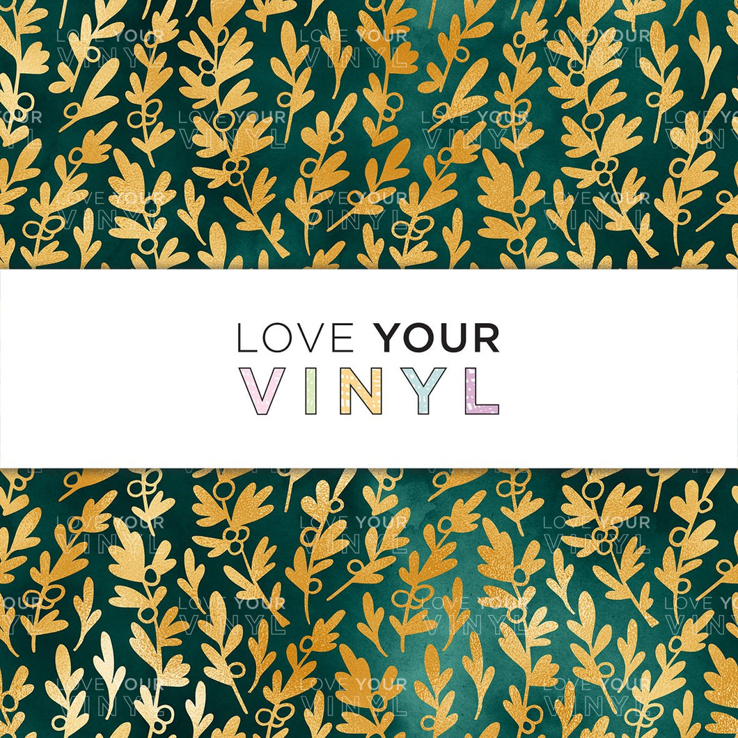 Green Gold Leaves Patterned Vinyl LYV_959