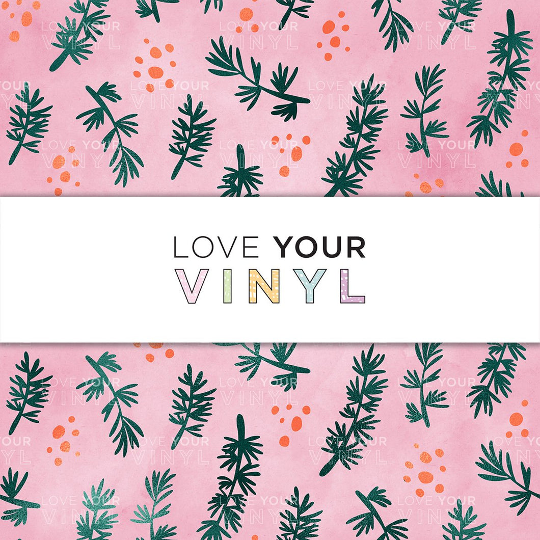 Pink Christmas Leaves Patterned Vinyl LYV_971
