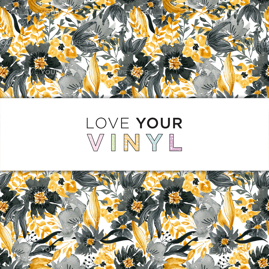 Black and Gold Floral Patterned Vinyl LYV_1135