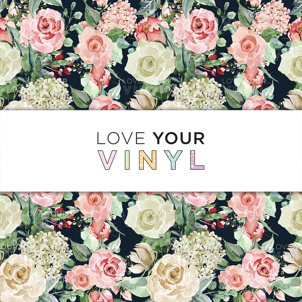 Navy Cottage Garden Floral Patterned Vinyl LYV_1158
